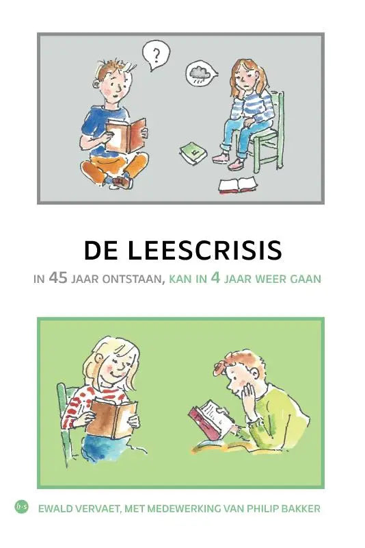 De boekcover van de leescrisis toont de titel en subtitel in zwarte letters op een witte achtergrond
