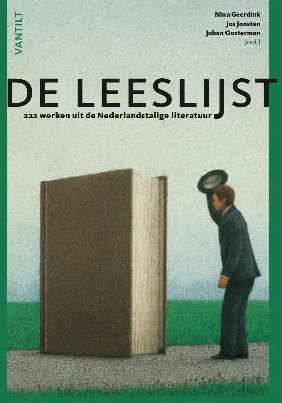 Een torenhoog bruin boek met crèmekleurige pagina’s staat op een grindpad - de leeslijst voor vlaamse letterkunde radboud universiteit