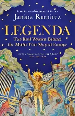 Boekcover Legenda van Janina Ramirez met figuren in blauwe en gouden gewaden tegen sterrenhemel