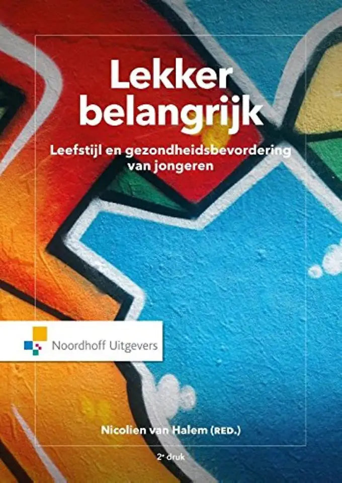 Vibrante graffiti stijl boekomslag met rood oranje en blauw abstracte vormen voor lekker belangrijk tweede editie