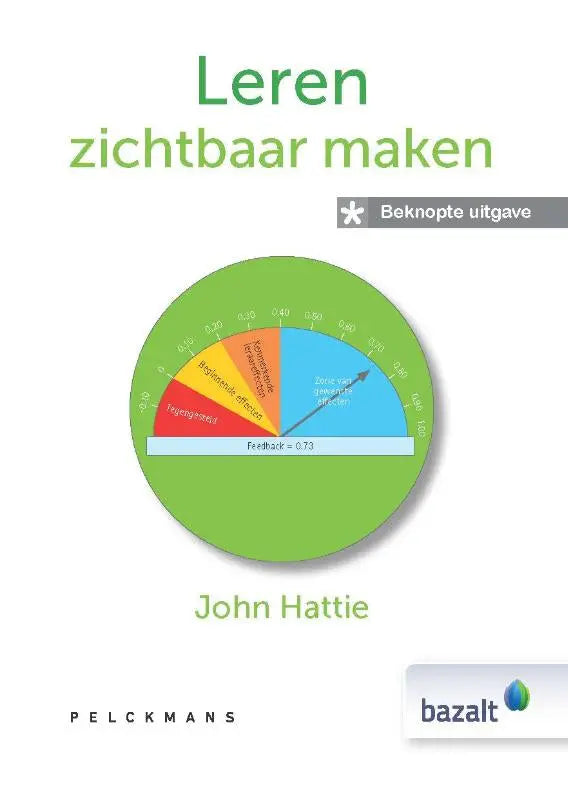 Groene boekcover van leren zichtbaar maken met cirkeldiagram en tekst in het nederlands gericht op educatieve uitgaven algemeen john hattie