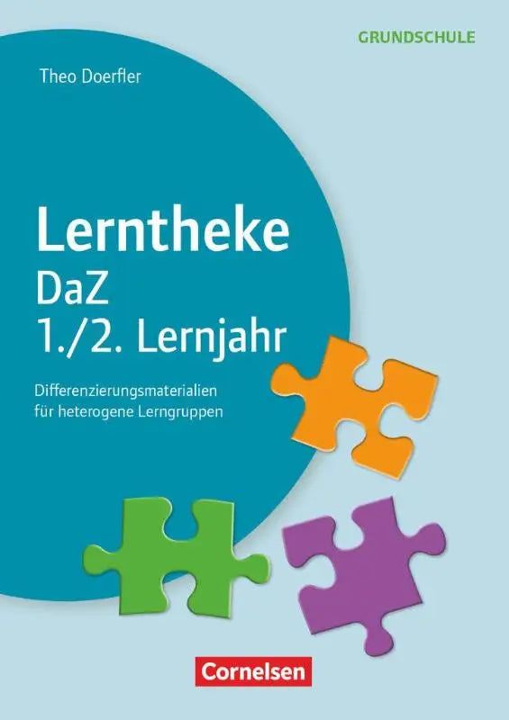 Teal en witte omslag van lerntheke grundschule daz educatief boek voor eerste en tweede leerjaar