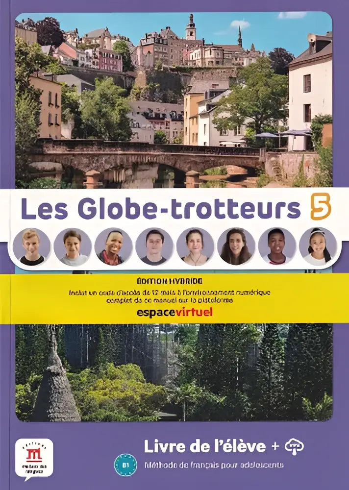 De cover van het hybride boek les globe-trotteurs 5 toont paars met historische europese architectuur en groen