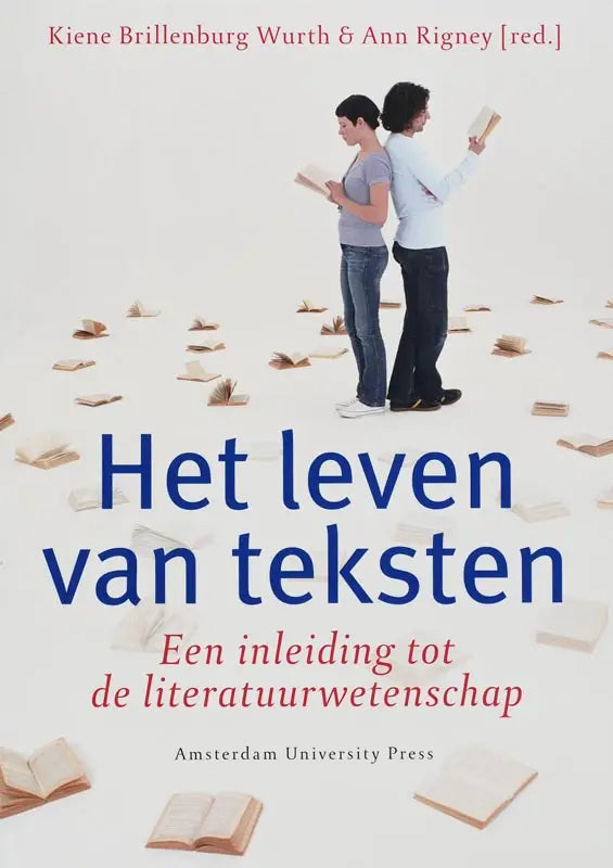 Het boekcover van het leven van teksten met blauwe letters en uitgever informatie van amsterdam university press