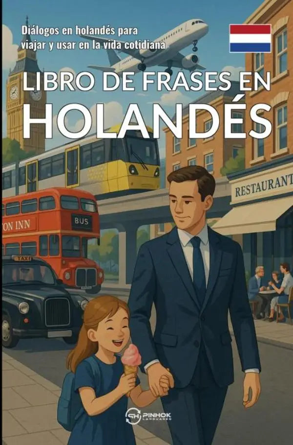 Vibrante geïllustreerde boekomslag met man en meisje voor Nederlandse straatbeelden voor holandés para viajar