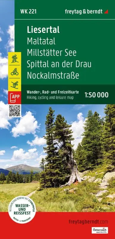 Liesertal, Wander-, Rad- und Freizeitkarte 1:50.000, freytag & berndt, WK 221 - Maltatal - Millstätter See - Spittal an der Drau - Nockalmstraße, mit APP, wasserfest und reißfest