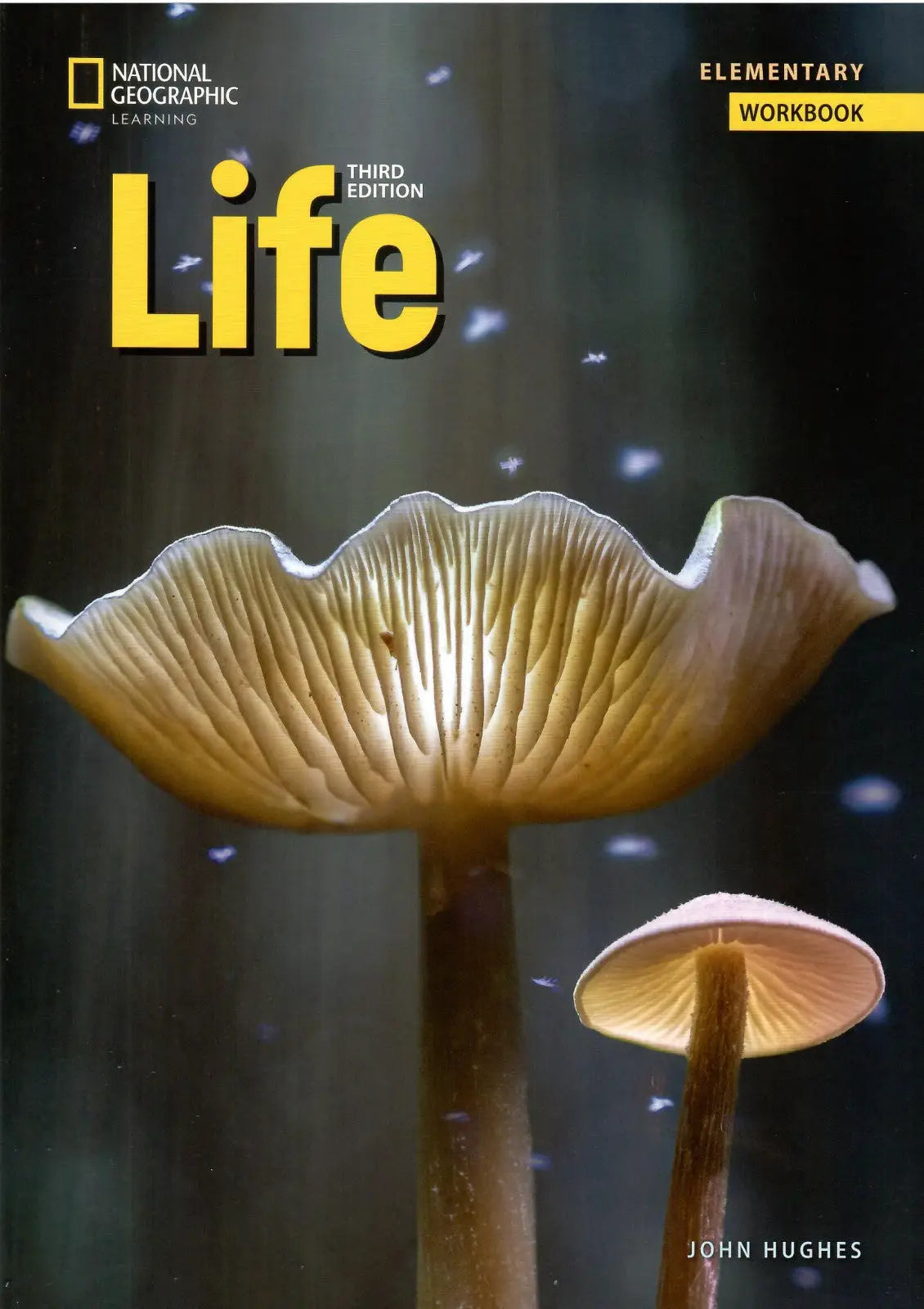 De life 3rd edition elementary workbook met een close-up van twee paddenstoelen met beige lamellen en een zachte tan hoed