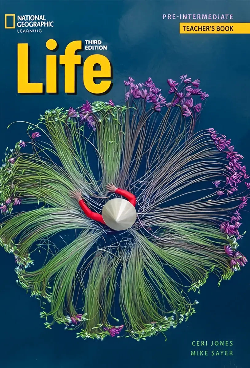 De cover van national geographic learning life pre-intermediate teachers book derde editie met blauwgele accenten