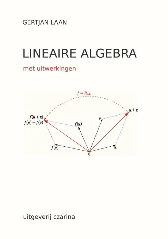 De minimalistische omslag van het boek lineaire algebra van gertjan laan met vector transformaties illustratie