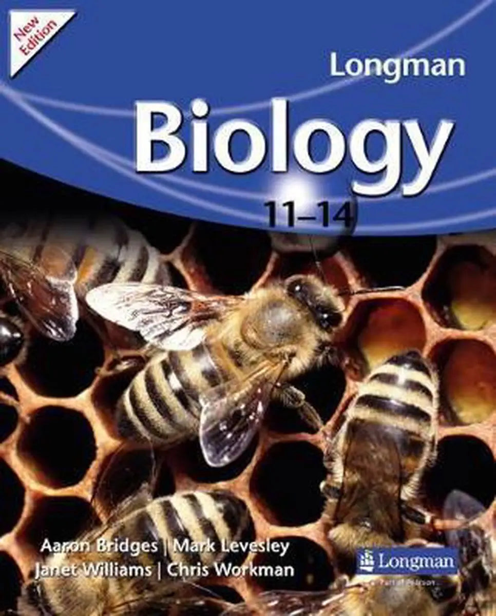 Longman biology 11-14 boek met close-up van bijen op honingraat voor biologiestudie en educatie