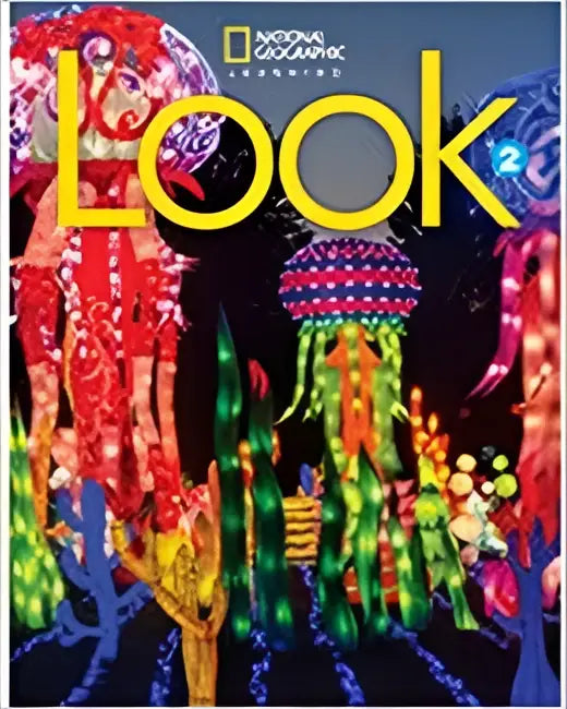 Vibrante jellyfish lantaarns in rood groen blauw en paars siere de cover van national geographic look level 2 workbook