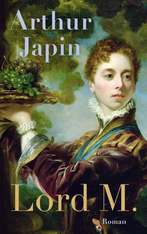 De boekomslag toont een klassieke portret van een jonge man in donker bordeauxrode fluwelen kleding met gouden accenten en een witte, sierlijke plooikraag