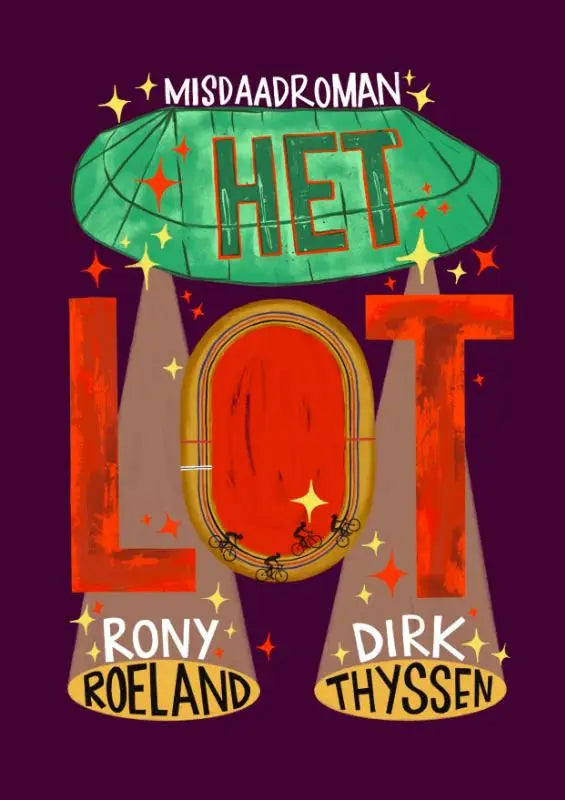 Een groene luchtschip met oranje letters zweeft boven een rode ovale baan in het product het lot