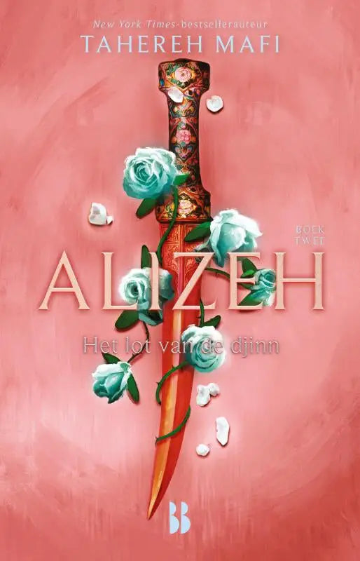 Een decoratief dolk met een sierlijk turquoise rozenpatroon op het heft uit het boek het lot van de djinn van tahereh mafi