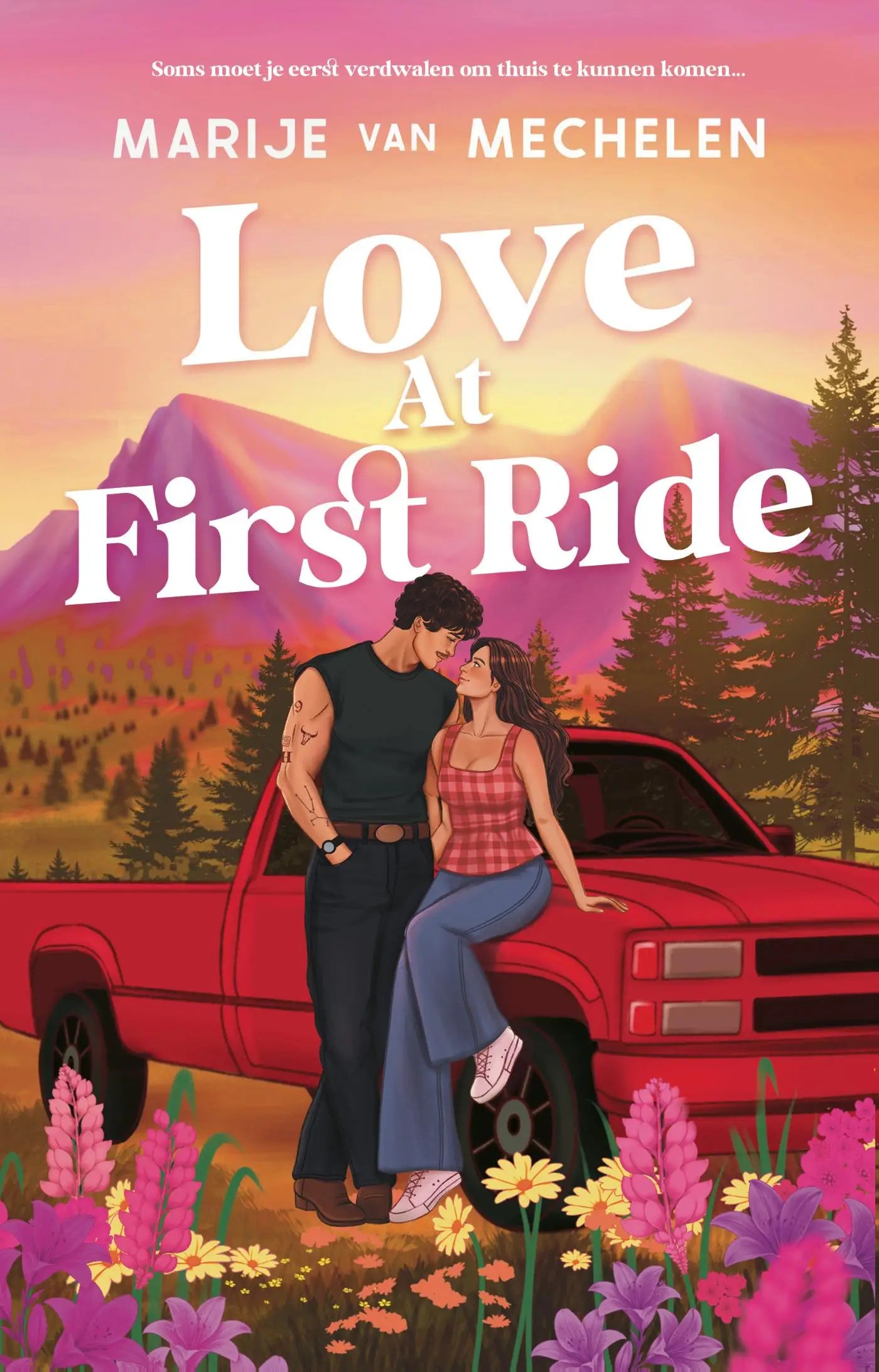 Rood pickup truck met robuust klassiek design en chroomaccenten perfect voor love at first ride