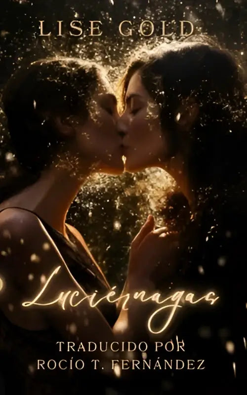 Gouden cursieve tekst luciérnaga op een donkere, fonkelende achtergrond voor luciérnagas product