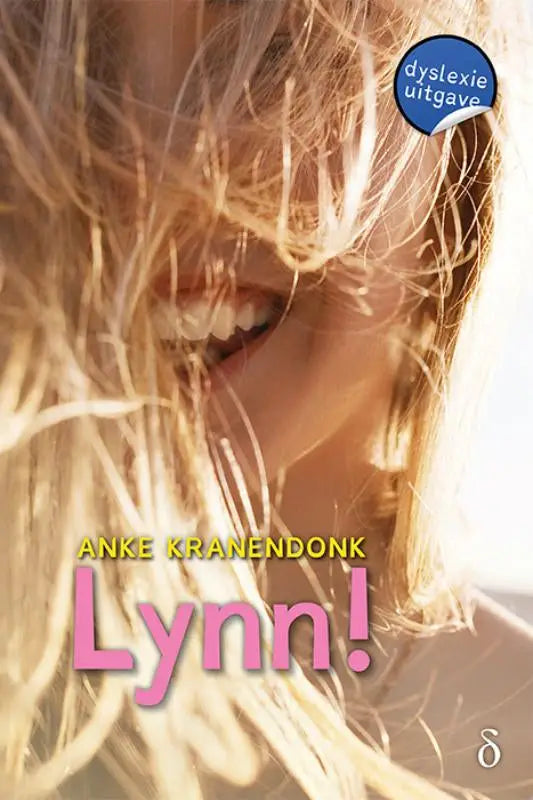 A smiling woman with long flowing blonde hair partially obscuring her face in the product lynn