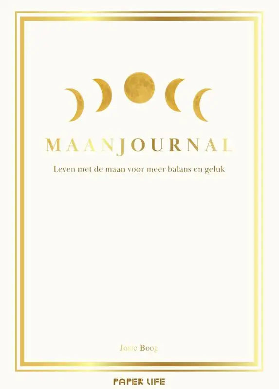 Creamkleurige maanjournal met goudfolie maanstanden illustratie en tekst, lifestyle algemeen door josie boog