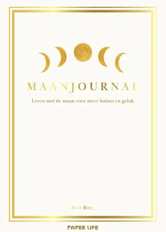 Minimalistische maanjournal met goudfolie maanfasen en witte omslag voor meer balans en geluk