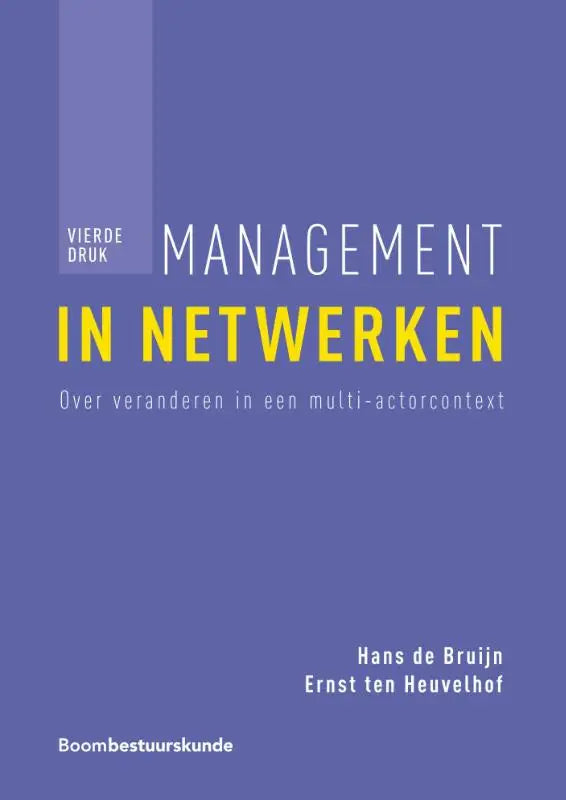 Paars boek met geel en wit vetgedrukte tekst management in netwerken door ernst ten heuvelhof en hans de bruijn