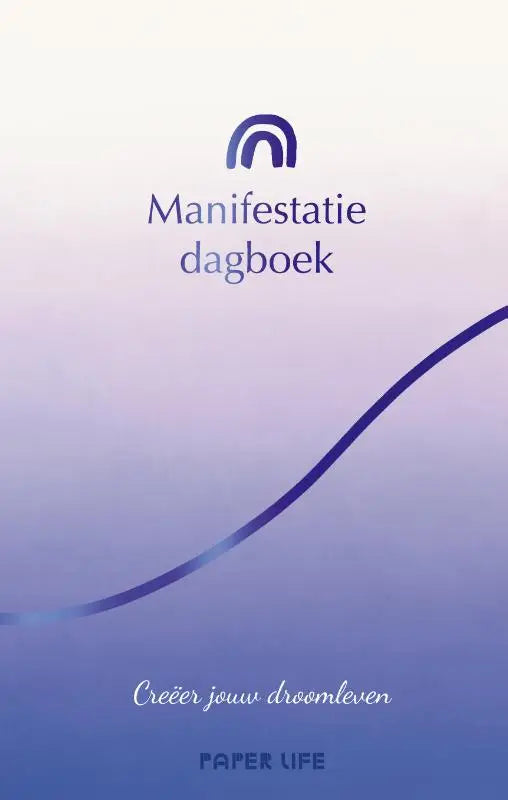 Een zacht blauw-paars gradient manifestatie dagboek met minimalistisch ontwerp en elegante typografie van Paper Life