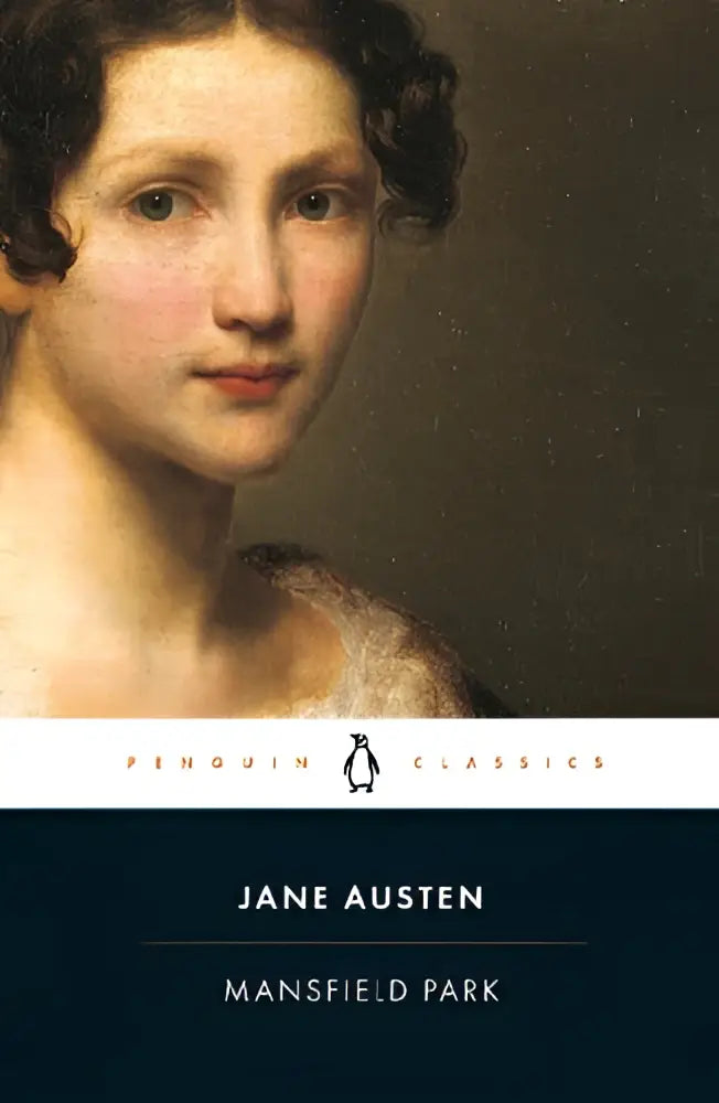 Penguin classics editie van mansfield park met zachte pastelachtige portretillustratie op de omslag