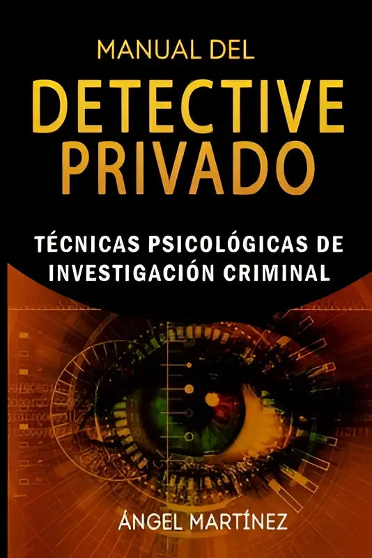 De manual del detective privado boek met gouden letters en een oogontwerp op een donkere achtergrond