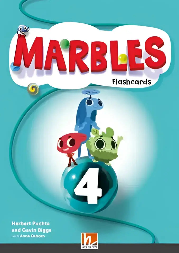 Marbles 4 flashcards kaftel met blauwe, rode en groene marmeren met ogen, niveau 4