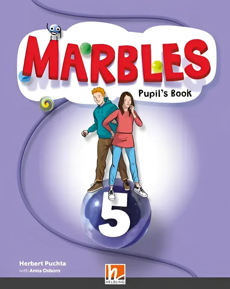 Marbles leerlingboek 5: paarse omslag met cartoonfiguren op blauwe knikker 5, Heinemann