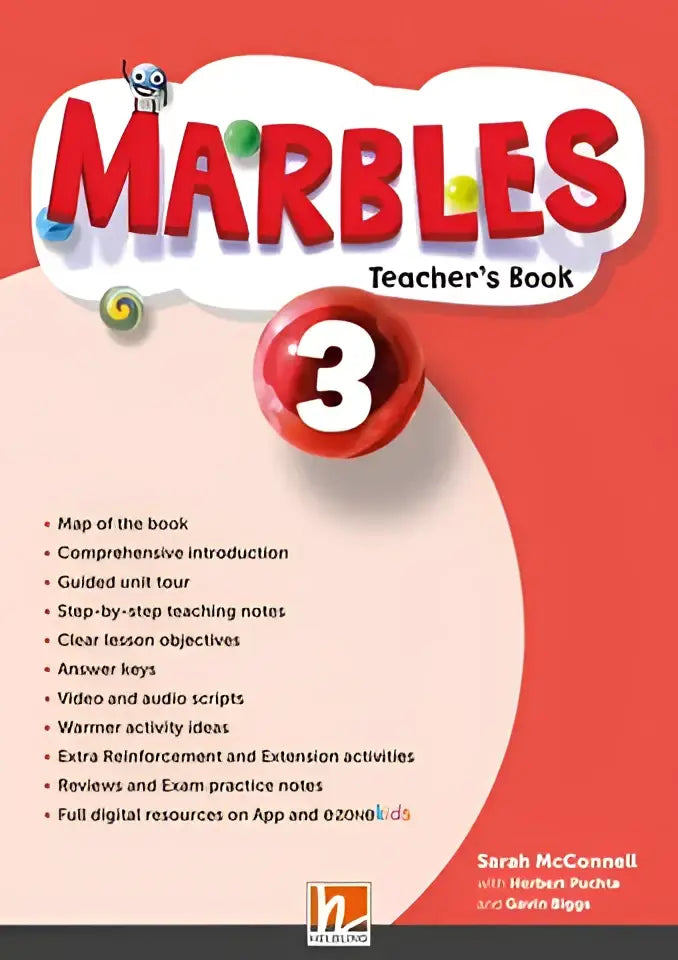 Rode en witte Marbles docentenboek 3 met glanzend, afgerond kaftontwerp met cartoonmarbles