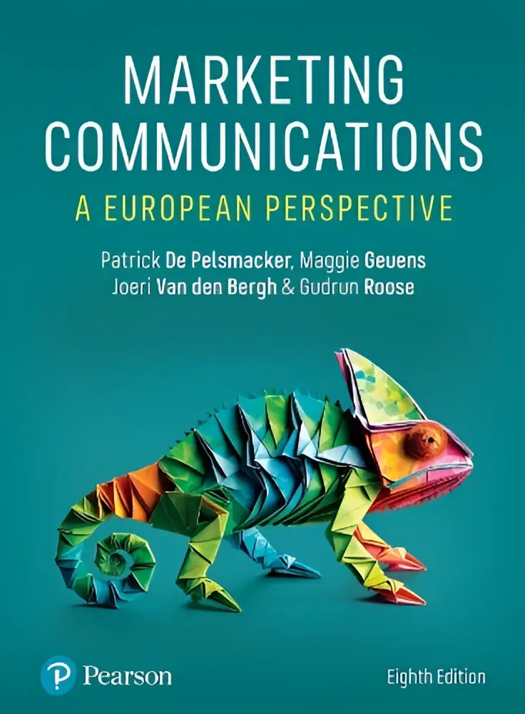 Een levendig meerkleurig origami kameleon met geometrisch ontwerp en textuur voor marketing communications european perspective boek