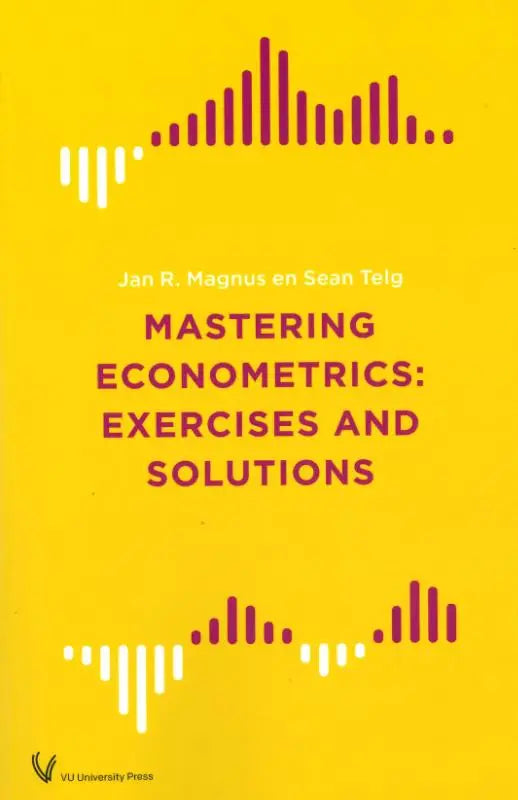 Heldergele omslag van mastering econometrics door sean telg met rode titel en abstracte audio waveforms voor economische statistieken