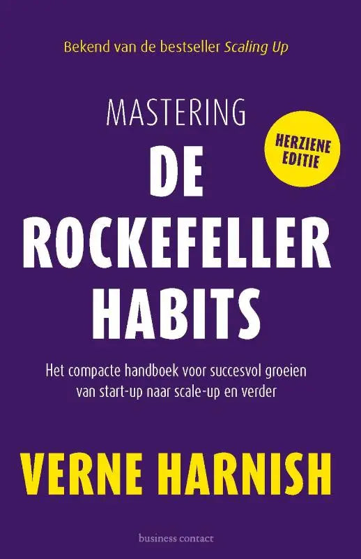 Paarse boekcover van compacte handboek mastering de rockefeller habits voor succesvol groeien van startup naar scaleup