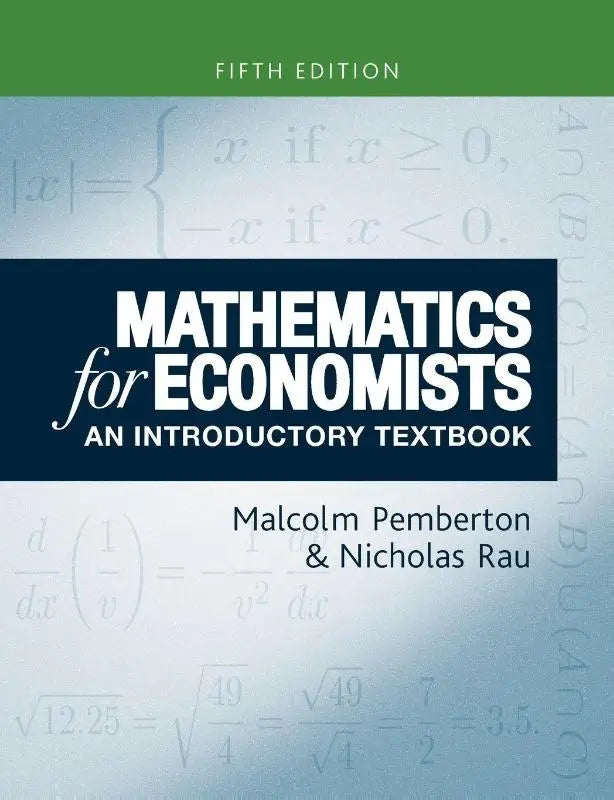 De voorkant van het wiskundeboek mathematics for economists fifth edition met blauwe achtergrond en wiskundige formules in wit