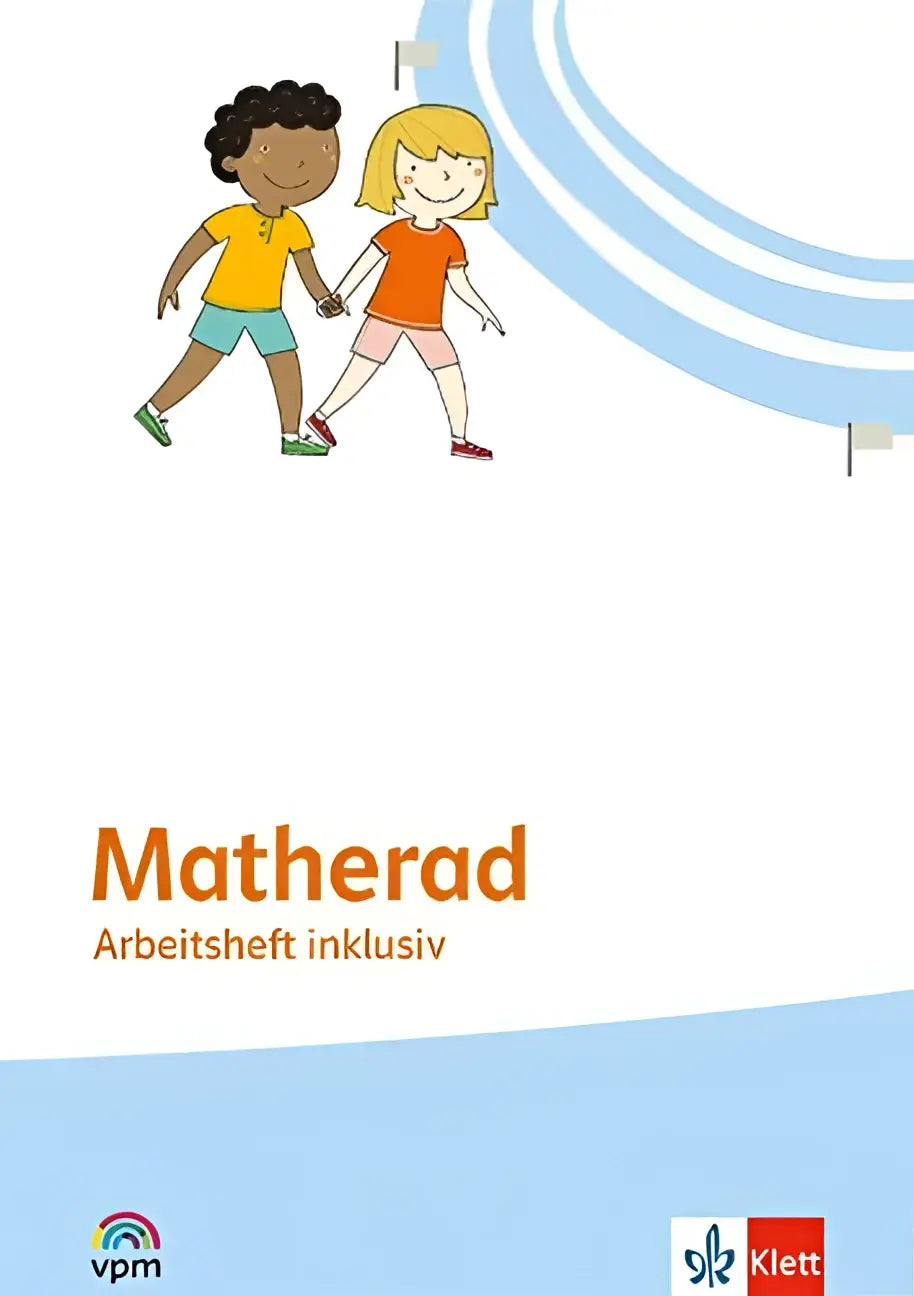 Cover van matherad arbeitsheft inklusiv klasse 1 met cartoon illustraties van twee kinderen hand in hand