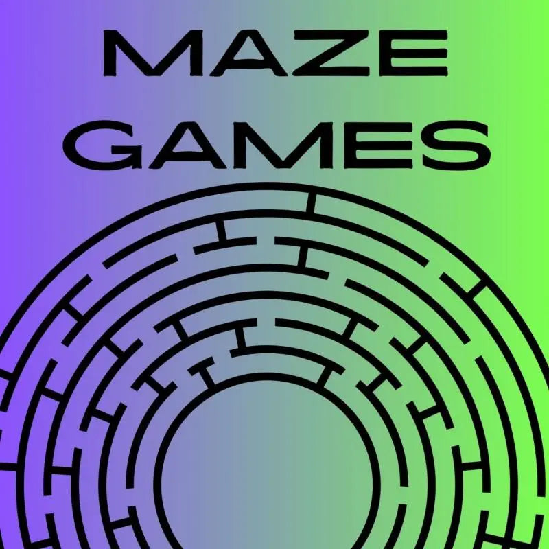 Zwarte lijntekening van een doolhof op een verloopachtergrond voor een maze game puzzle product