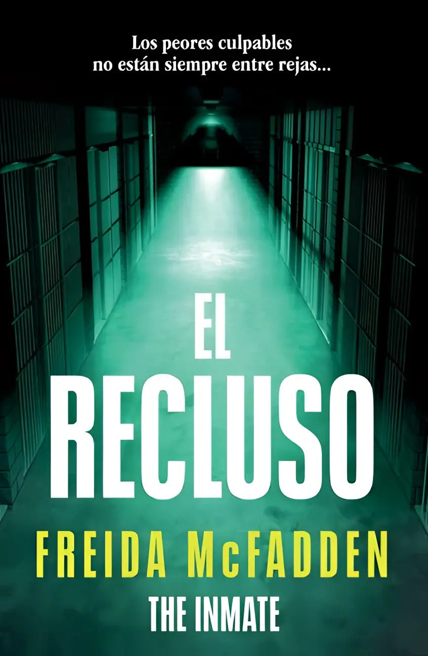 De boekcover van mcFadden f recluso the inmate toont een gevangeniskorridor met groene verlichting en witte titel