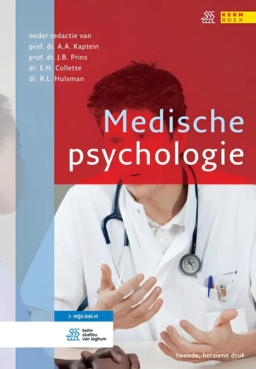 Rood boek medische psychologie met witte tekst en foto van man in witte jas met stethoscoop bsl media binnen psychologie