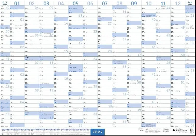 2027 kalender mega-posterplaner blau met ferienterminen und feiertagen großer jahresplaner zum eintragen