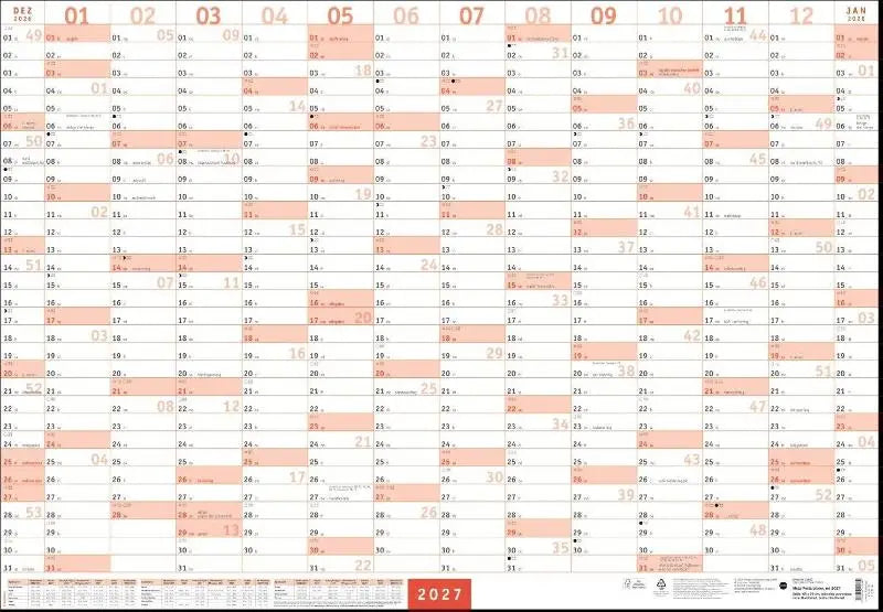2027 wandkalender mega-posterplaner rot mit ferienterminen und feiertagen in XXL format 68 x 98 cm