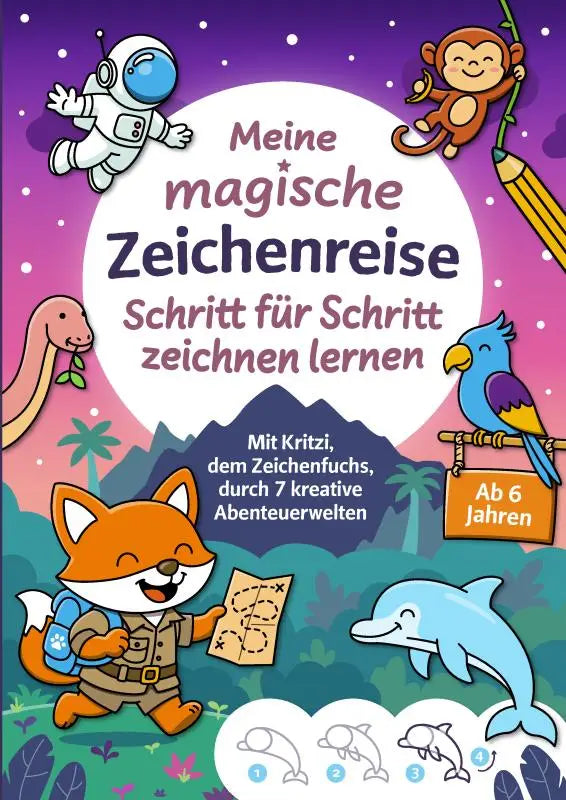 Kleurrijk kinder tekenboek meine magische zeichenreise met cartoon dieren en fox ontdek met kritzi stap voor stap tekenen leren