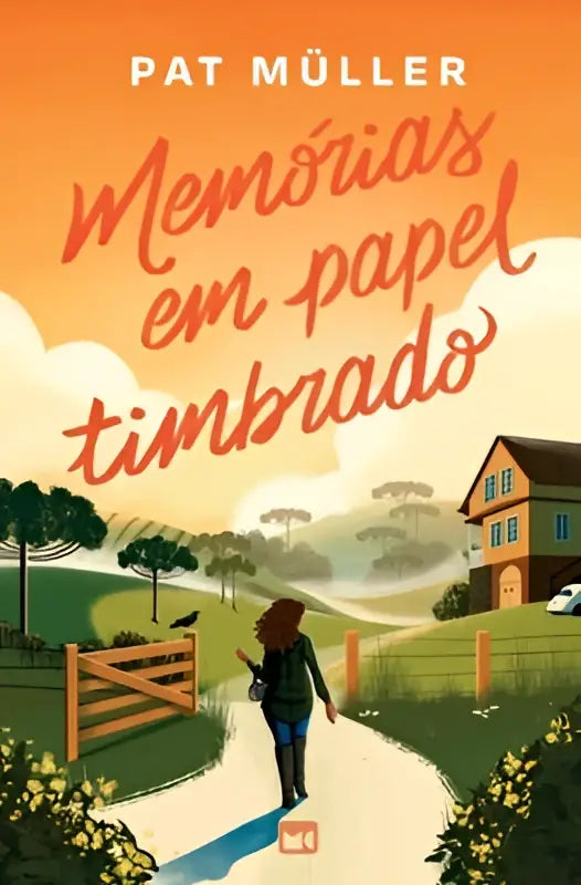 Het boek memórias em papel timbrado van pat müller toont een warme scène van een vrouw naar een huis lopend