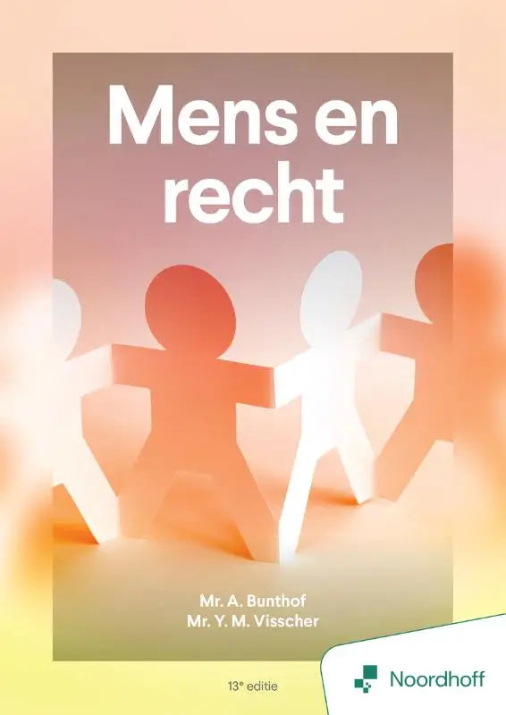 De omslag van het boek Mens en recht 13e editie door mr met een blauwe en witte kleurstelling