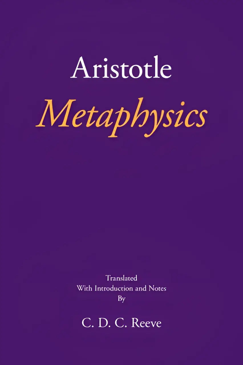 Paars hardcoverboek metaphysics met goudopdrukte titel en witte auteursnaam nieuw hackett aristoteles editie