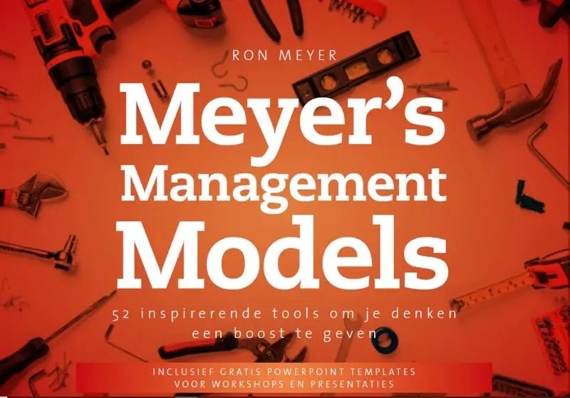 Cover van meyers management models door ron meyer met witte tekst op oranje achtergrond en tools to kickstart denken