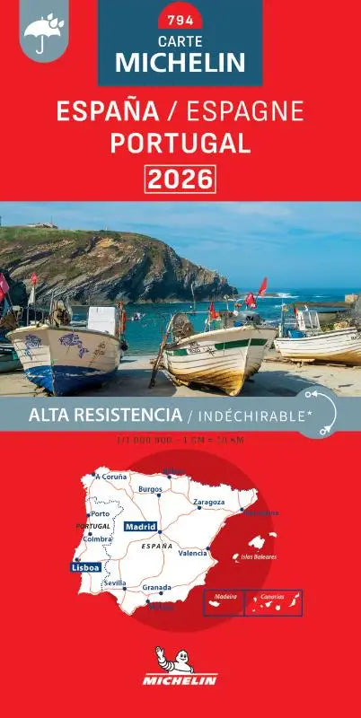 Michelin Wegenkaart 794 Spanje/Portugal scheurvast 2026 - wegenkaart 1:1 000 000