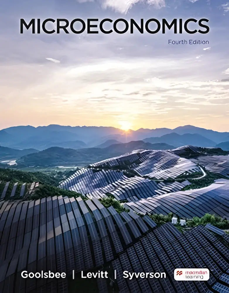 De omslag van de vierde editie microeconomics van goolsbee levitt en syverson toont een landschap met zonnepanelen