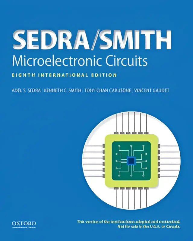 Blauwe microelectronic circuits studieboek met sedra smith titel en geïntegreerde schakeling grafiek voor elektrische en computer engineering