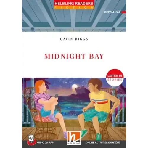 Boekomslag Midnight Bay van Gavin Biggs met twee kinderen onder sterrenhemel