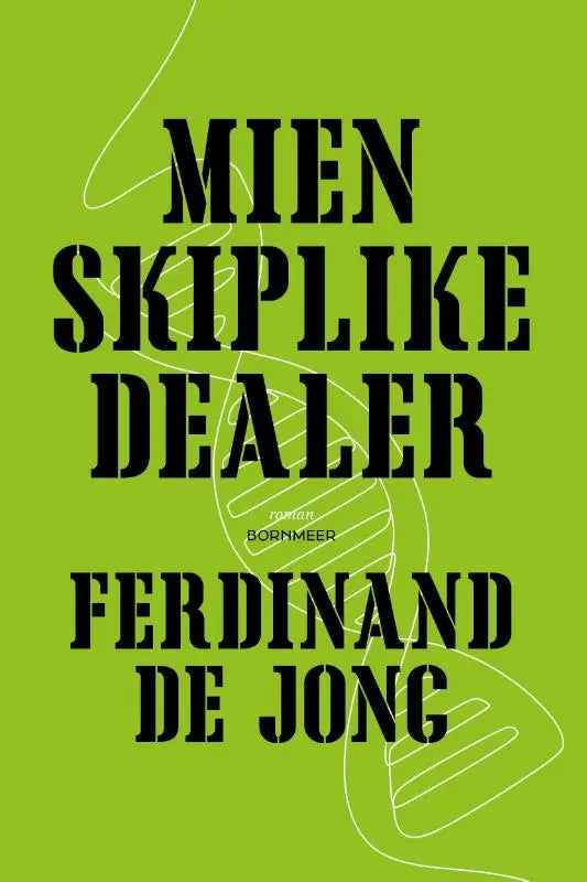 Limegroene boekomslag met zwarte tekst en witte dna helix voor het product mienskiplike dealer
